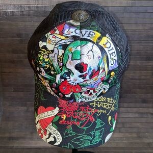 Ed Hardy Vintage Rhinestone Embellished Trucker Hat Love Kills Slowly